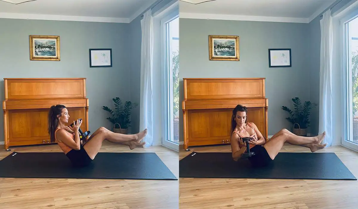 Und noch eine Einheit für den Bauch: Russian Twist mit einer Kurzhantel